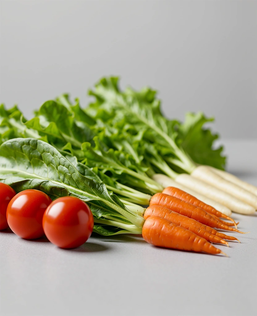 Fresh organic food specimens symbolizing data purity